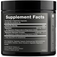 Close-up of label showing 600mg elemental magnesium per serving