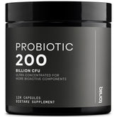 Toniiq Probiotic bottle label displaying 200 Billion CFU and 30 strains