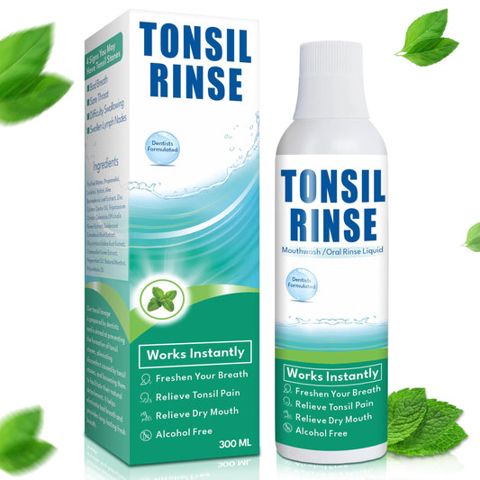 Tonsil Rinse Mouthwash bottle front with mint label
