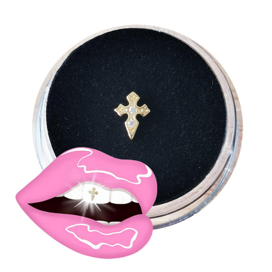 8K Gold Tooth Gem Cross design 5x6.5mm