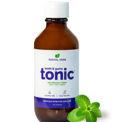 Bottle of Tooth & Gums Tonic herbal mouthwash with essential oils