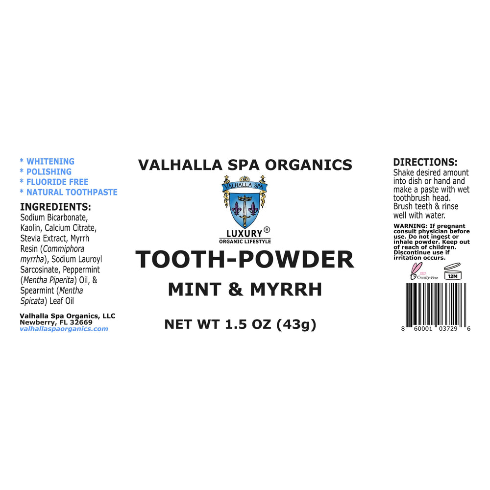 Two-pack packaging of mint and myrrh tooth powder