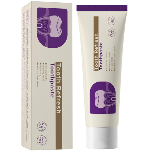 Tooth Refresh Toothpaste bottle on white background