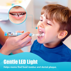 Close-up of handle with giraffe design on Kids Electric Toothbrush Astronauts Blue