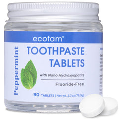 Peppermint toothpaste tablets in a 90-tab bottle