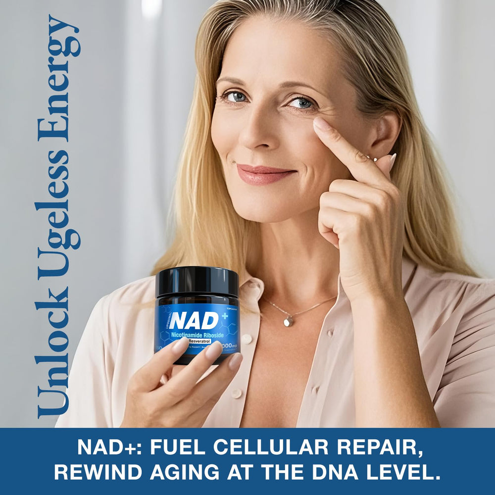 NAD supplement ingredients panel showing Nicotinamide Riboside and Resveratrol