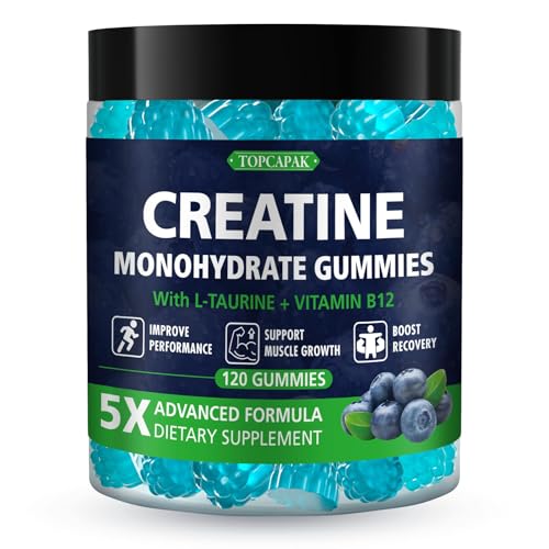 Blueberry-flavored creatine gummies with raspberry shapes