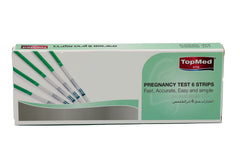 TOPMED ETS pregnancy test strip showing early detection (HCG as low as 25 mIU/mL)