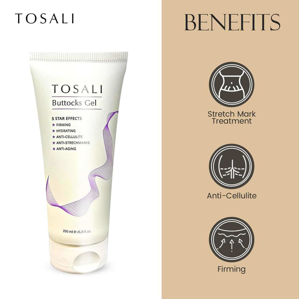 Tosali Buttocks Firming Gel after application shows refreshed, hydrated skin