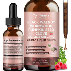 Totaria 20 in 1 Black Walnut Wormwood Tincture bottle label Raspberry Flavor 2 fl oz