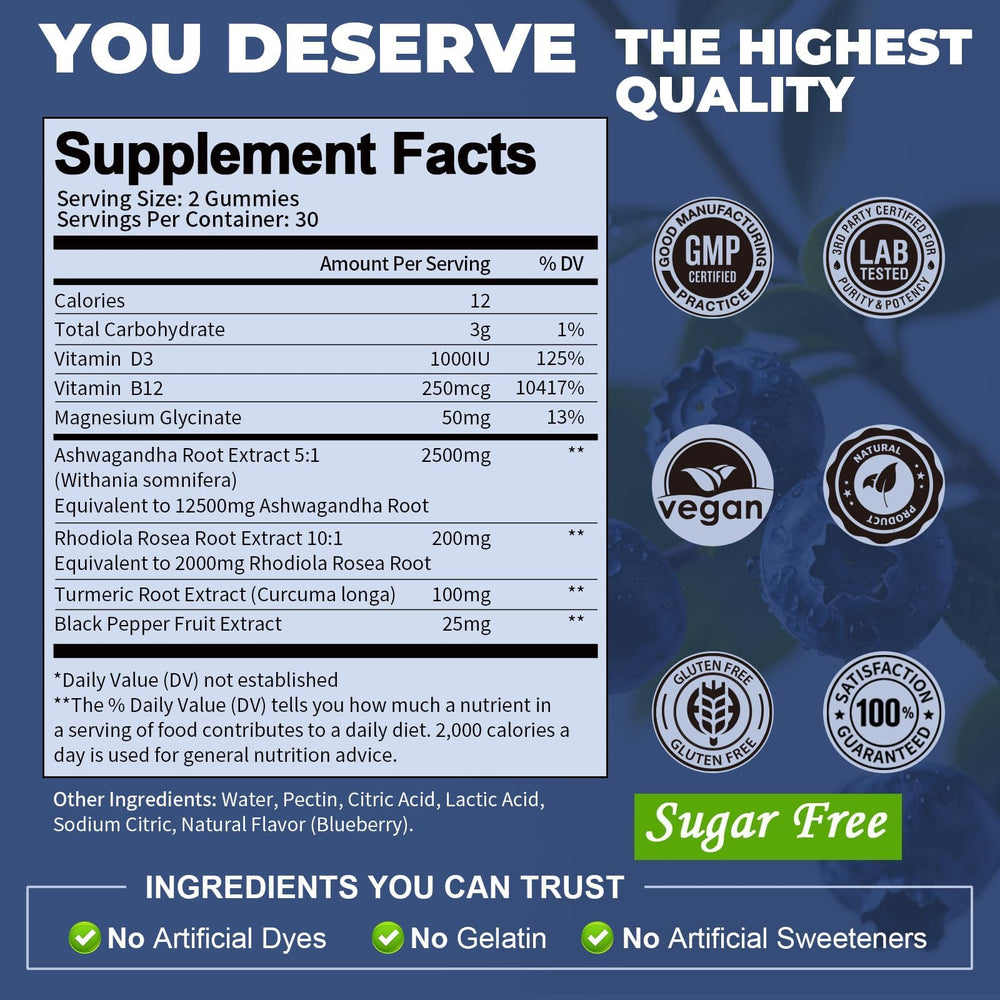 Totaria Ashwagandha gummies with Vitamin D3, Magnesium Glycinate and Rhodiola packaging