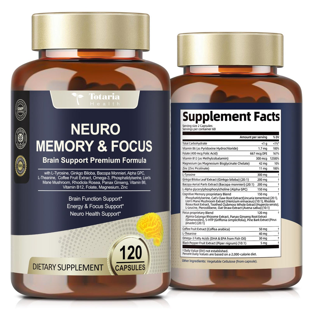 Totaria Brain Supplements bottle and packaging on white background