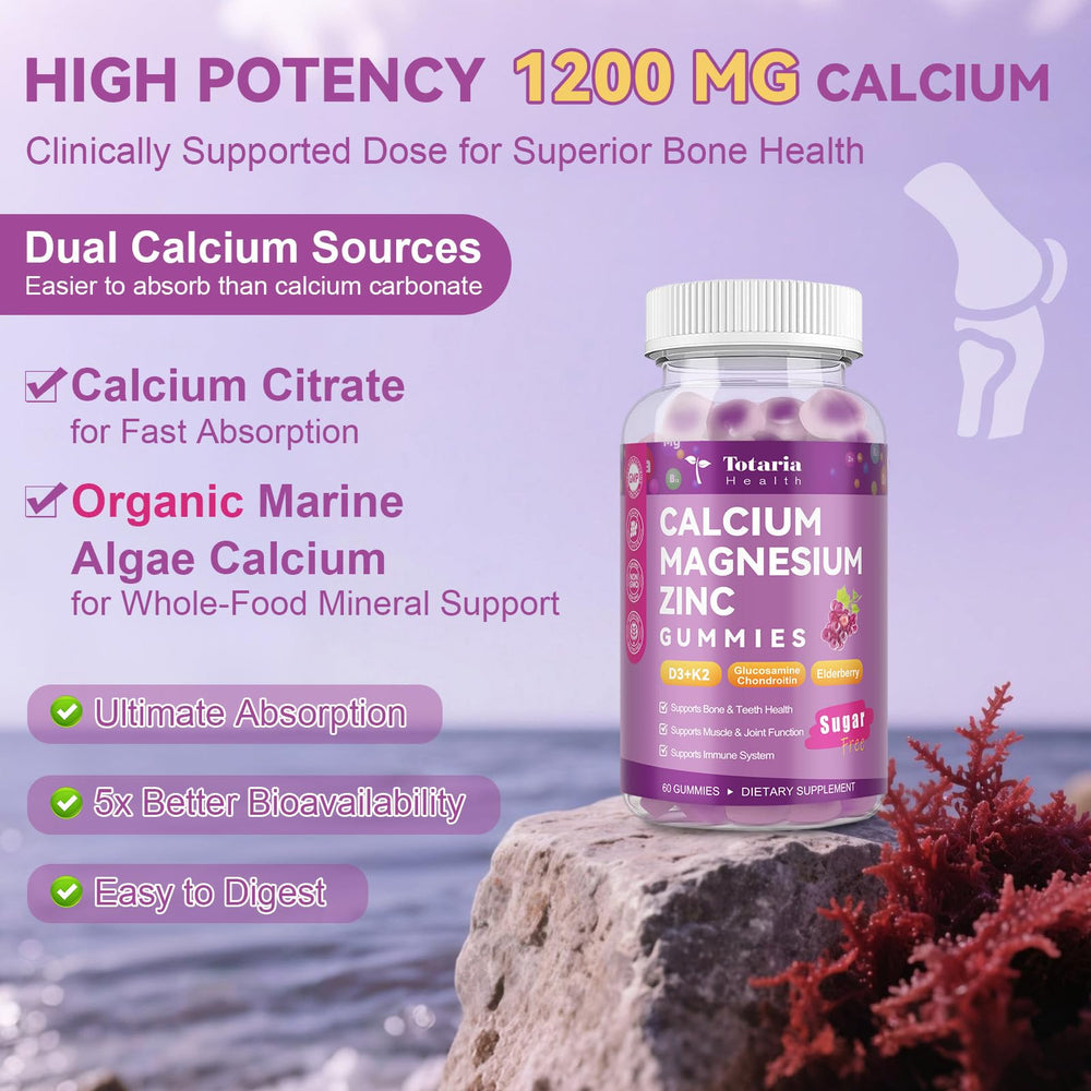 Packaging of Totaria Sugar Free Calcium Magnesium Zinc Gummies