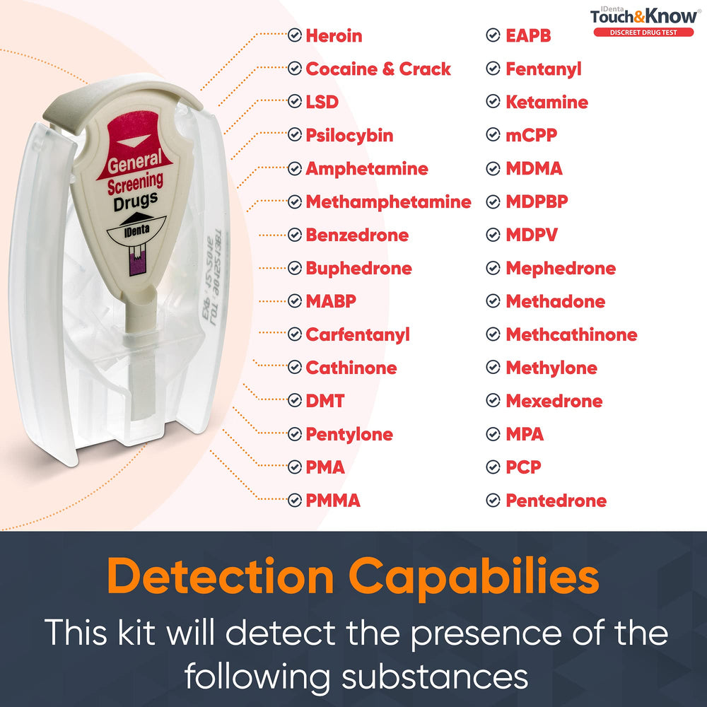 Hands holding the compact at-home drug testing device