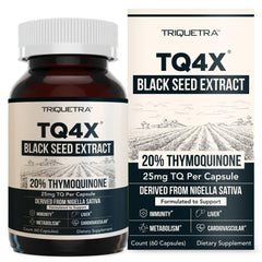 Front view of TQ-Advanced 4X 20% Thymoquinone capsules