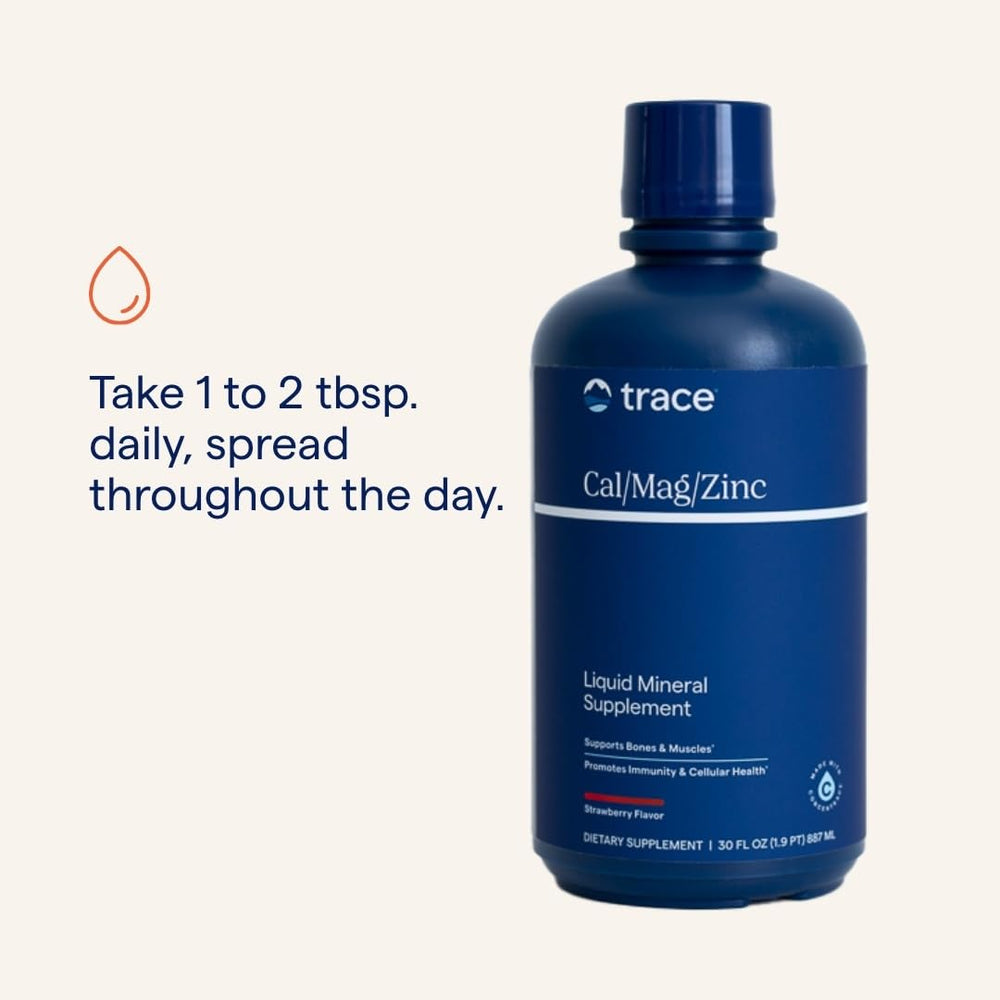 Close-up of the Trace Minerals label highlighting the Cal/Mag/Zinc formula.