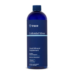 Trace Minerals Colloidal Silver bottle pour showing easy daily dosing for wellness