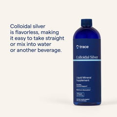 Trace Minerals Colloidal Silver glass drop dispense into a glass of water