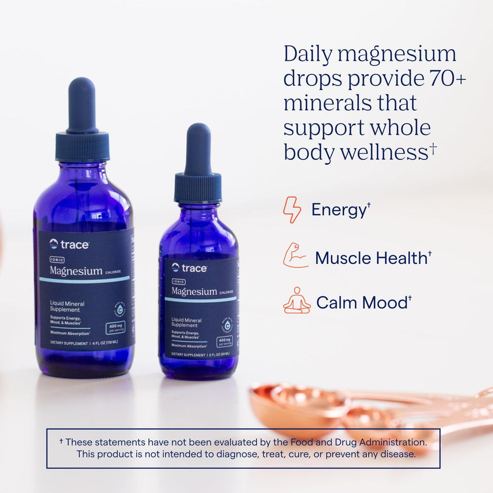 Back label with supplement facts of Trace Minerals Ionic Magnesium 2 oz