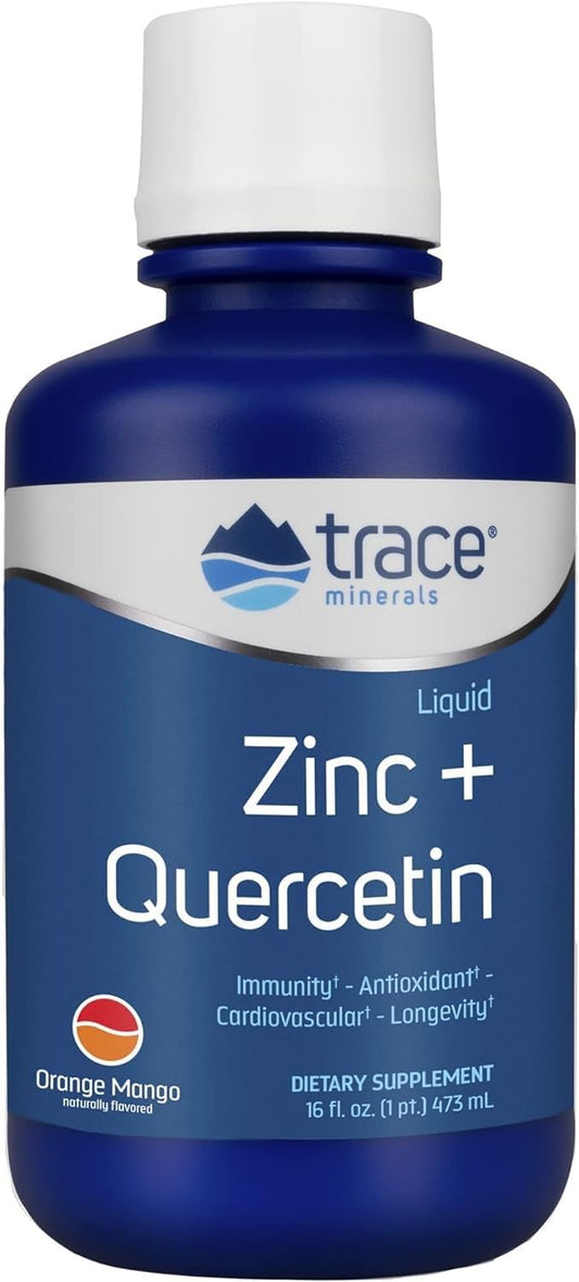 Trace Minerals Liquid Zinc Plus Quercetin bottle - orange mango flavor, front view