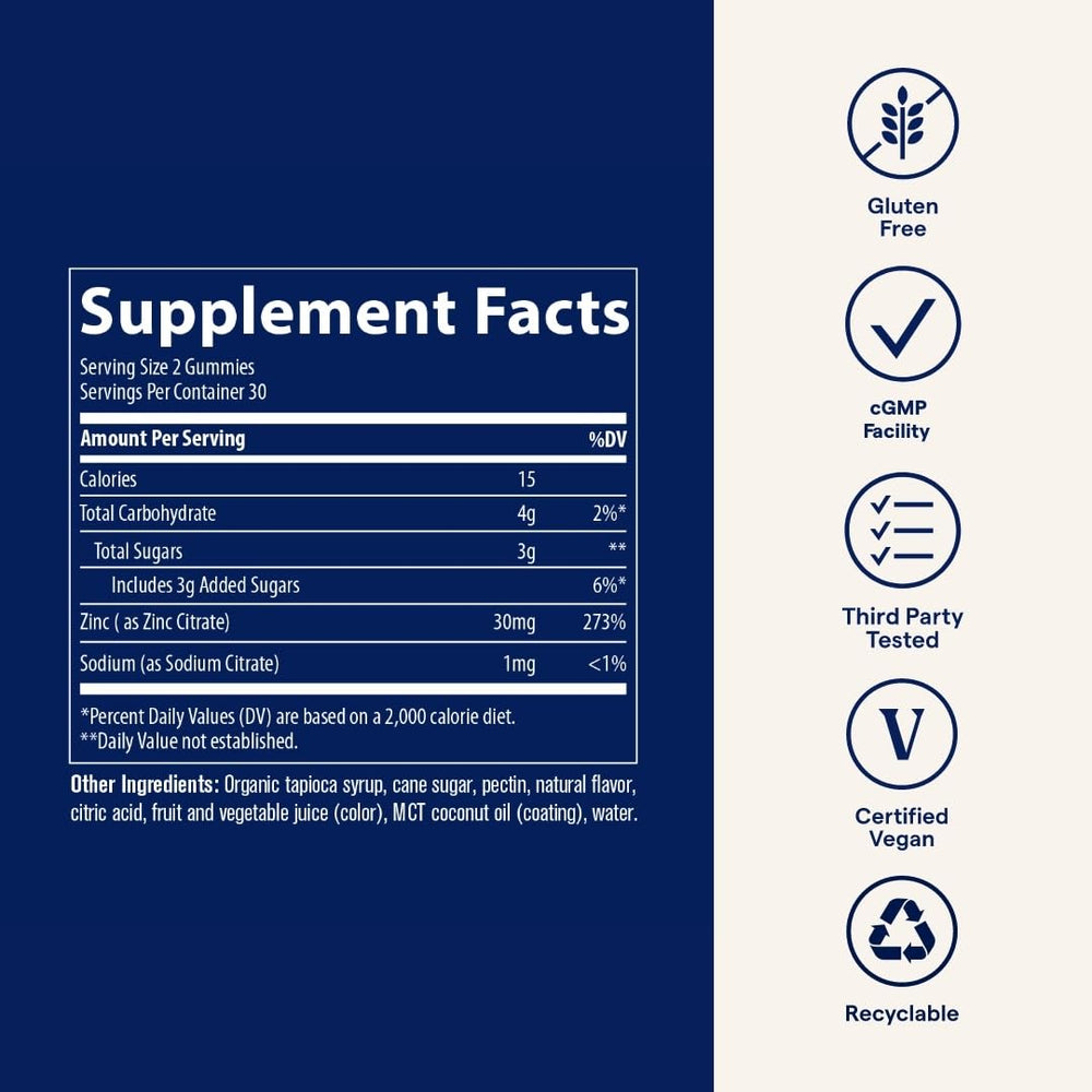 Bottle of Trace Minerals Zinc Gummy with elderberry flavor