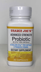 Side view of Trader Joe's Advanced Strength Probiotic bottle