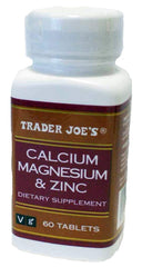Bottle of Trader Joe's Calcium Magnesium & Zinc 60 tablets