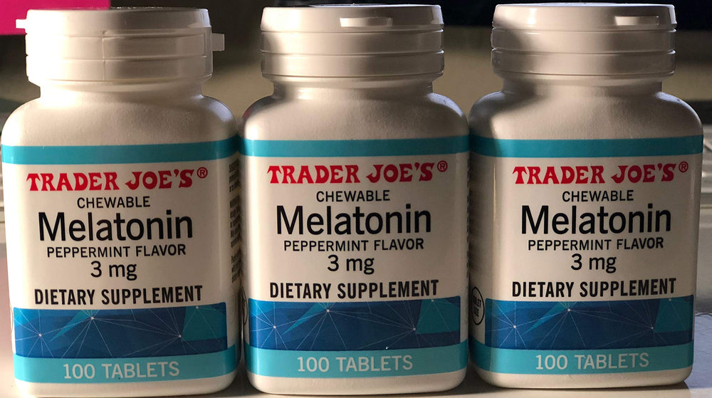 Front view of Trader Joe's Chewable Melatonin Peppermint Flavor 3mg tablets - 100 count