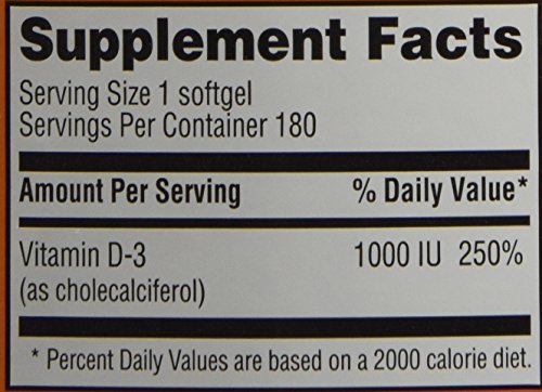 Supplement facts panel for Trader Joe's Vitamin D-3 1000 IU softgels