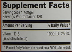Supplement facts panel for Trader Joe's Vitamin D-3 1000 IU softgels