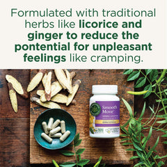 Traditional Medicinals Smooth Move capsules closeup highlighting senna-based formula for gentle relief