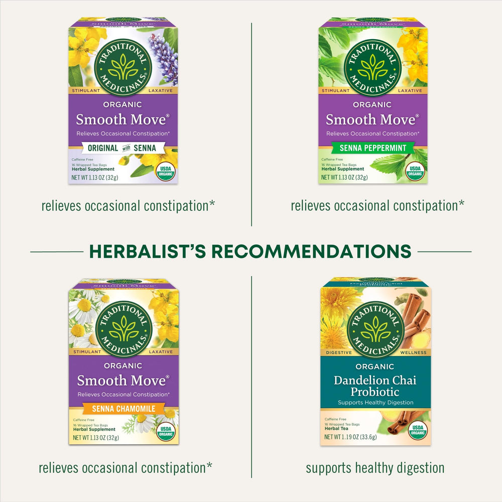 Traditional Medicinals Smooth Move capsules herb detail, highlighting senna and herbal quality