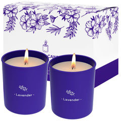 TranquilBliss lavender candle in a purple 8 oz glass jar