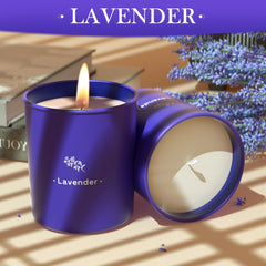 Close-up of lavender candle with cotton wick