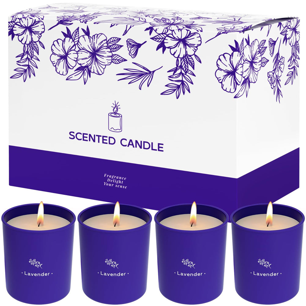 TranquilBliss lavender candle in 8 oz purple glass jar