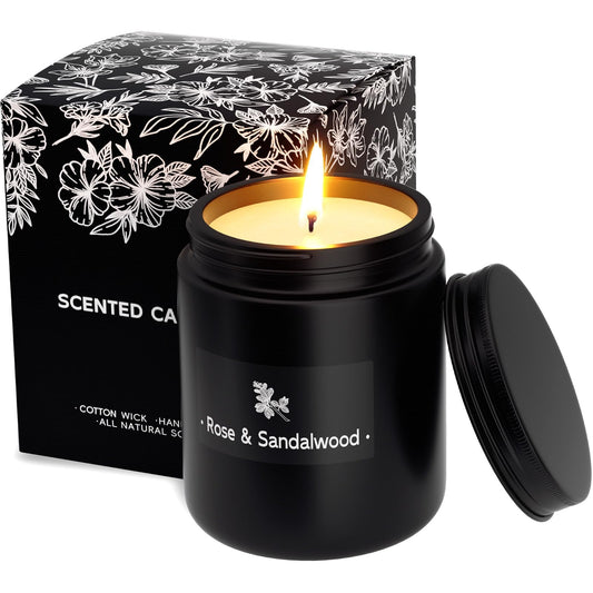 TranquilBliss Rose & Sandalwood black 7.6oz soy candle in jar