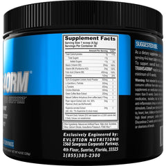 Trans4orm Blue Raz back label with nutrition facts