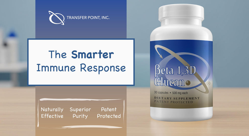 Transfer Point Beta Glucan pill beside applesauce, easy mixing for daily use