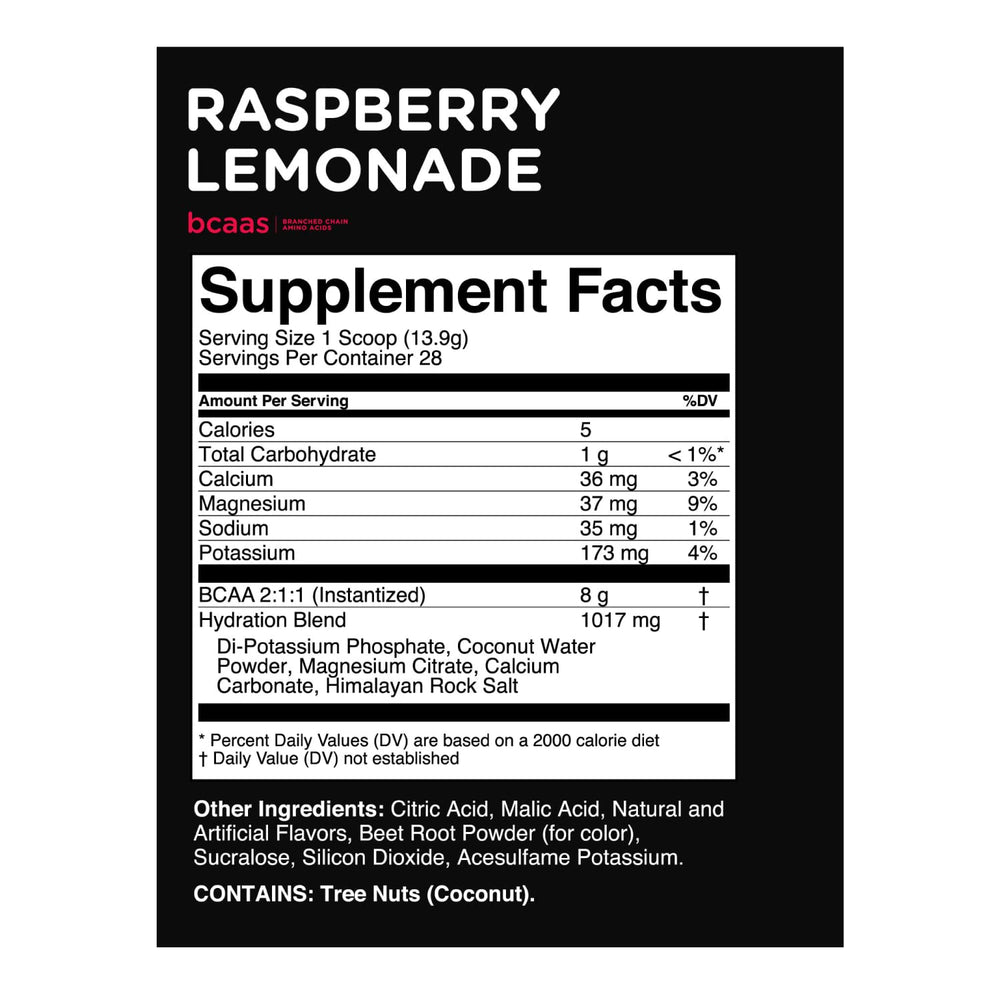 TransformHQ BCAA 2:1:1 Powder Raspberry Lemonade label