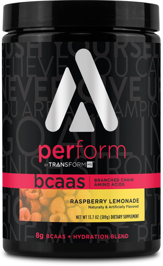 TransformHQ BCAA Raspberry Lemonade bottle labeling