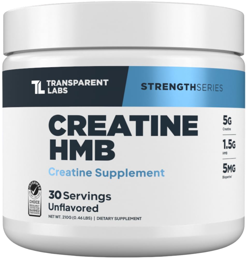 Front of Transparent Labs Creatine HMB bottle - unflavored, 30 servings