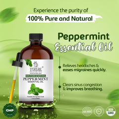 Close-up of amber glass bottle containing Peppermint Piperita Essential Oil