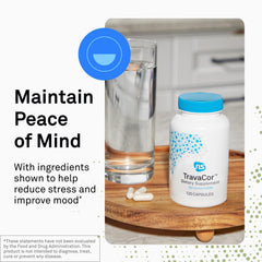 TravaCor capsules close-up for steady daily mood support.