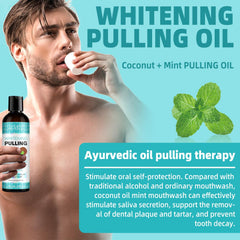 Travel-friendly coconut oil pulling mouthwash with tongue scraper