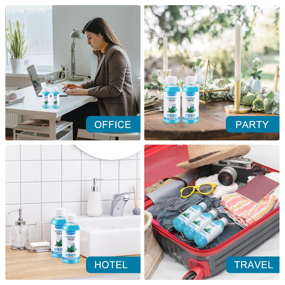 Compact travel mouthwash fits in pocket, bag, or wallet