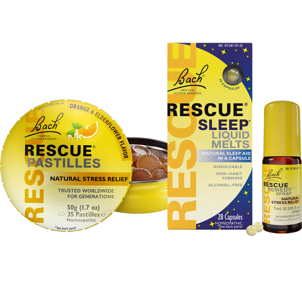 Travel Stress & Sleep Bundle hero image with Bach RESCUE products