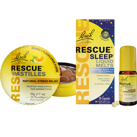Travel Stress & Sleep Bundle hero image with Bach RESCUE products