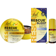 Travel Stress & Sleep Bundle hero image with Bach RESCUE products