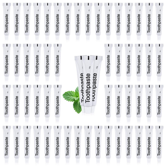 Front view of travel toothpaste bulk 50-pack white tubes