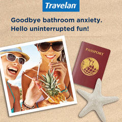 Travelan travel-kit image highlights drug-free digestive support for frequent travelers.